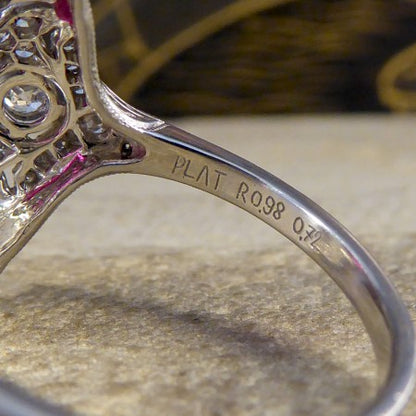 Art Deco Style Ruby and Diamond Navette Plaque Ring, 1.50cts, Platinum