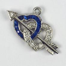 Sapphire, Diamond and Platinum Hearts and Cupids Arrow Charm Pendant