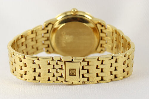 Omega 18ct Yellow Gold 35mm Automatic Chronometer, gold colour dial, date indicator, sapphire crystal, gold bracelet strap with matching fold-over clasp, with Omega box.