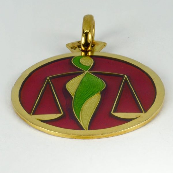 French Zodiac Libra Plique a Jour Enamel and 18ct Gold Charm Pendant