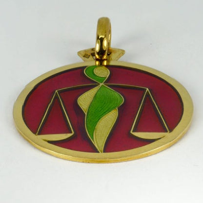 French Zodiac Libra Plique a Jour Enamel and 18ct Gold Charm Pendant
