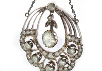 Antique 19thC Diamond Openwork Pendant Necklace, set with 3.83 carats of mixed-cut diamonds, in 15ct yellow gold, Made in England, Circa 1850