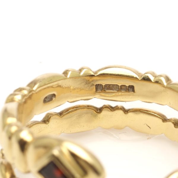 Vintage 18ct Yellow Gold Snake Ring with Garnet, Sheffield 1989
