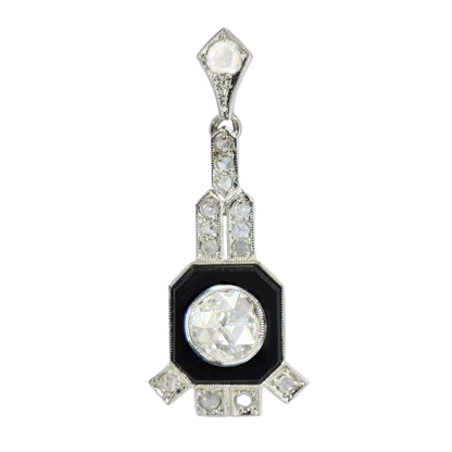 Art Deco pendant, onyx plaque with a prominent rose cut diamond Circa 1930