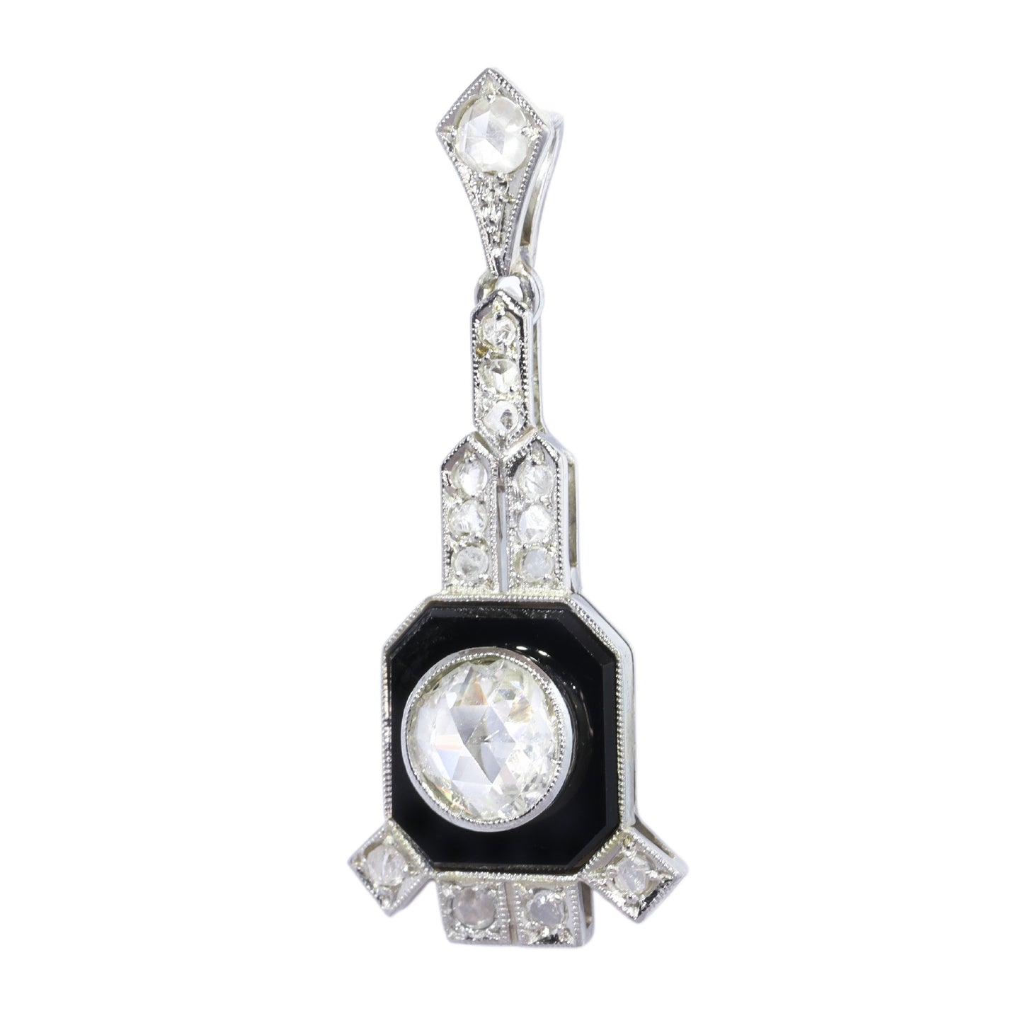 Art Deco pendant, onyx plaque with a prominent rose cut diamond Circa 1930