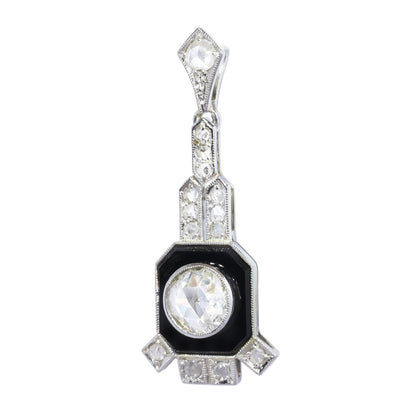Art Deco pendant, onyx plaque with a prominent rose cut diamond Circa 1930