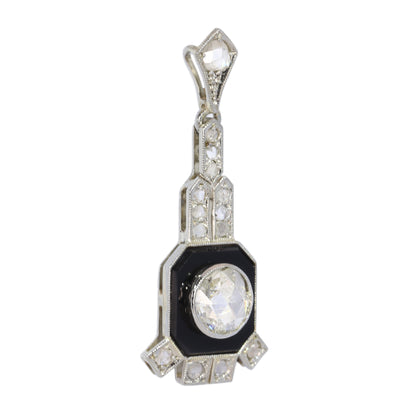 Art Deco pendant, onyx plaque with a prominent rose cut diamond Circa 1930