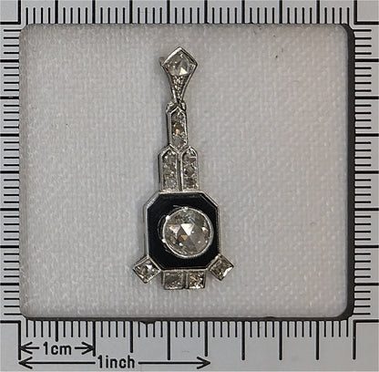 Art Deco pendant, onyx plaque with a prominent rose cut diamond Circa 1930