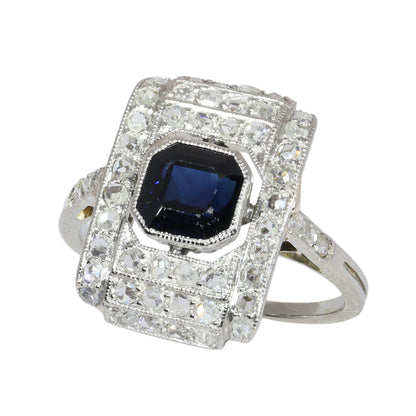 Art Deco Sapphire & Diamond Dress Panel Ring in platinum circa 1930