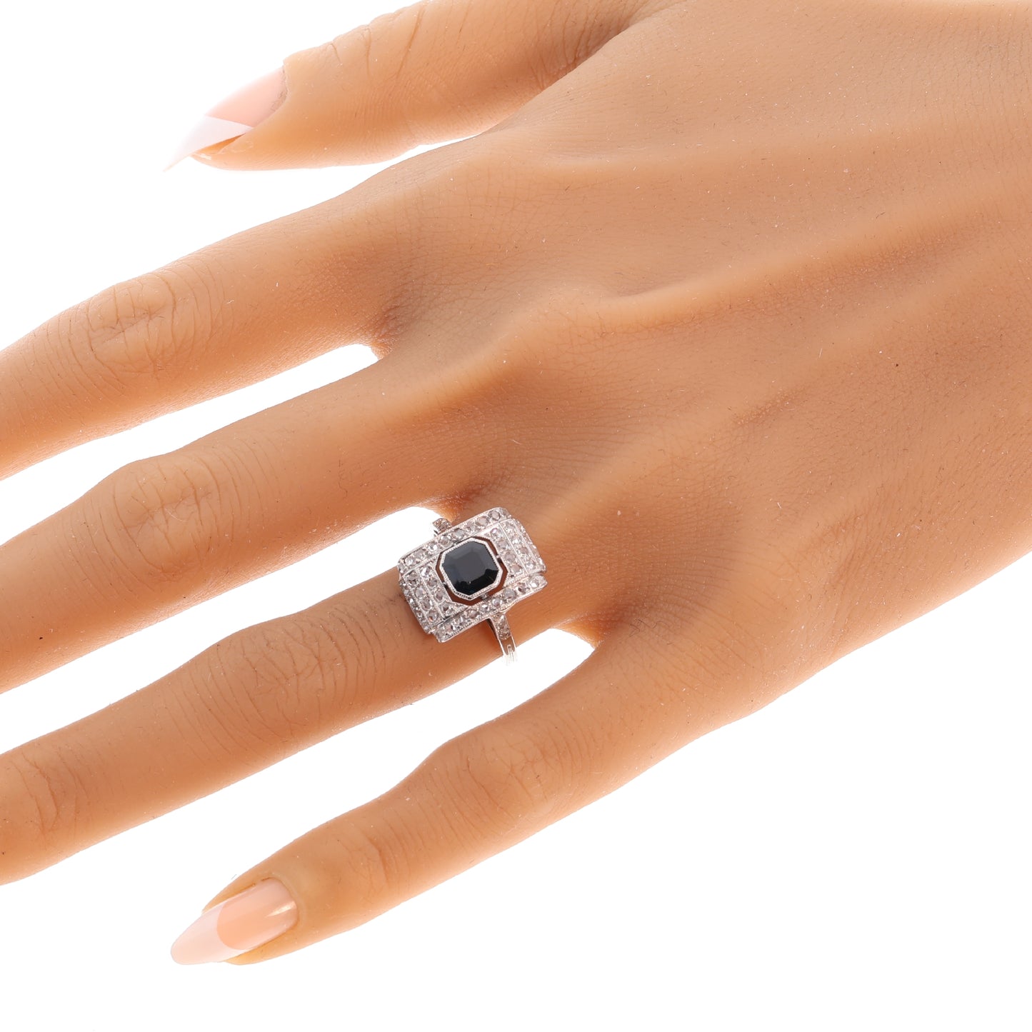 Art Deco Sapphire & Diamond Dress Panel Ring in platinum circa 1930