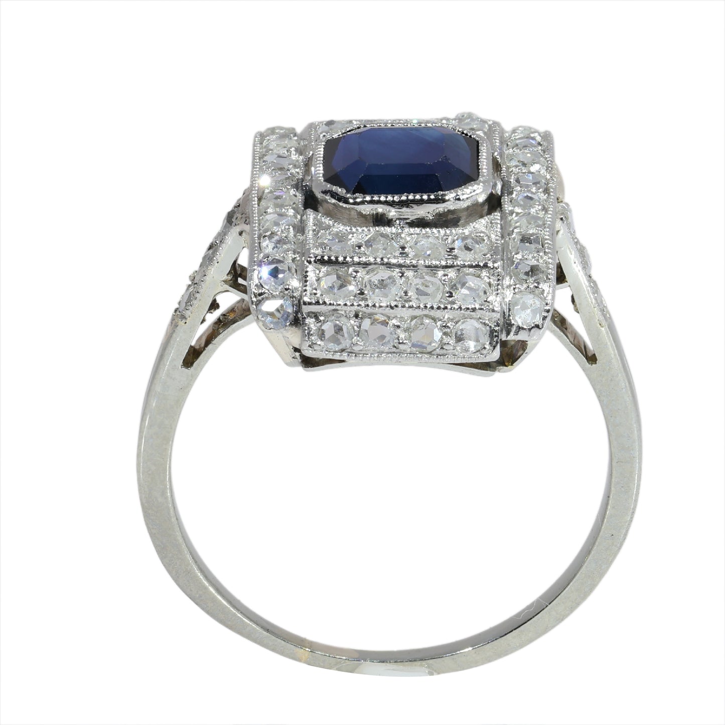 Art Deco Sapphire & Diamond Dress Panel Ring in platinum circa 1930