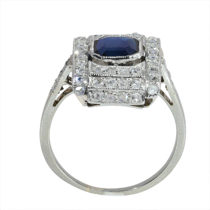 Art Deco Sapphire & Diamond Dress Panel Ring in platinum circa 1930