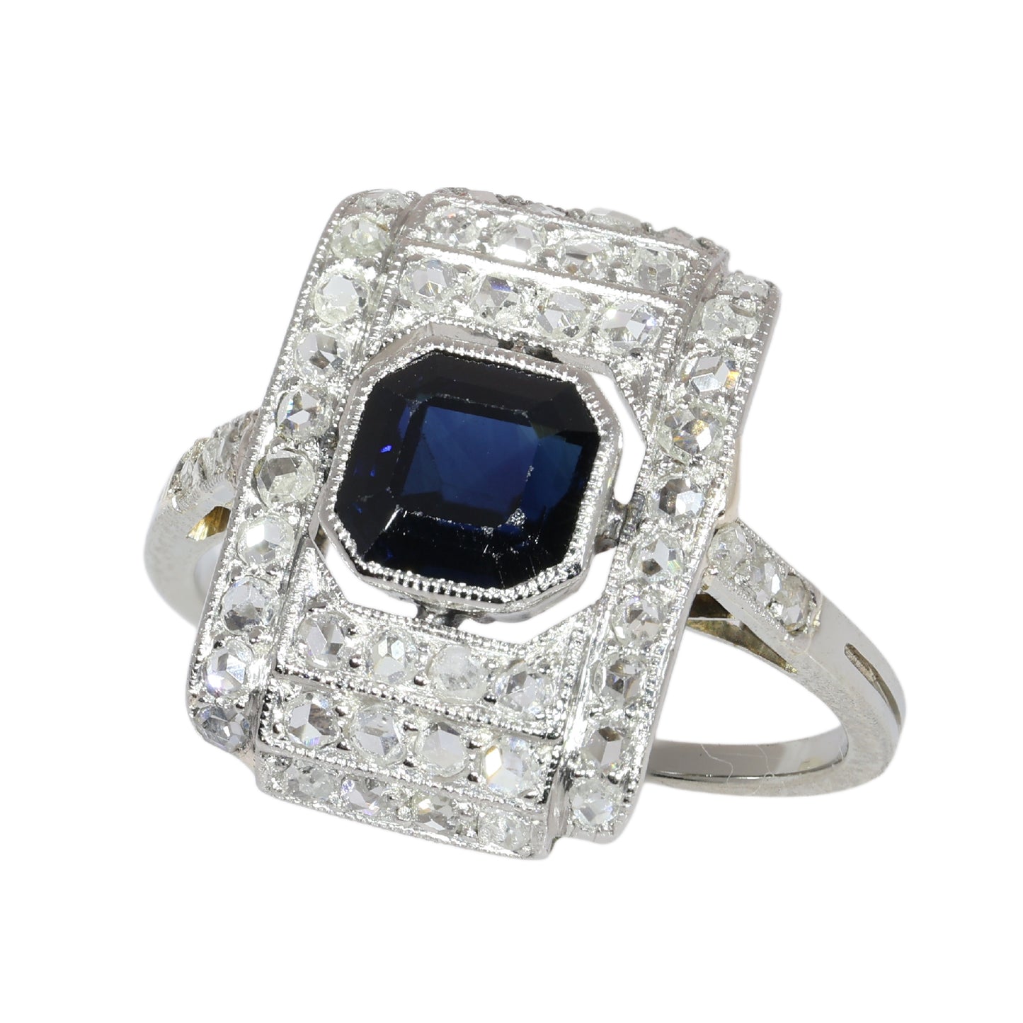 Art Deco Sapphire & Diamond Dress Panel Ring in platinum circa 1930