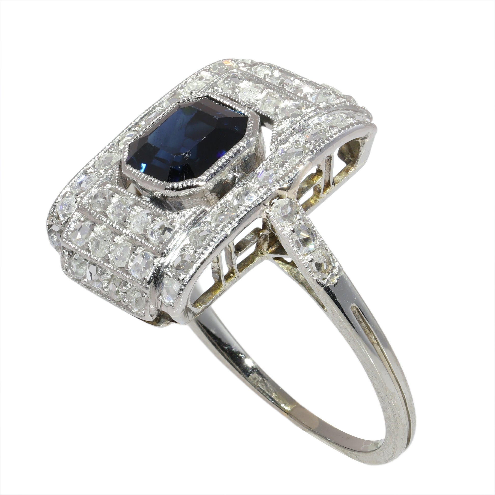 Art Deco Sapphire & Diamond Dress Panel Ring in platinum circa 1930