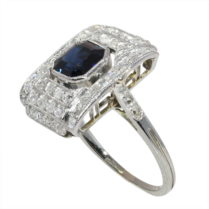 Art Deco Sapphire & Diamond Dress Panel Ring in platinum circa 1930