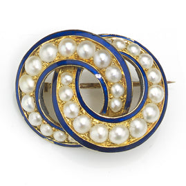 Antique Victorian Pearl & Blue Enamel Brooch
