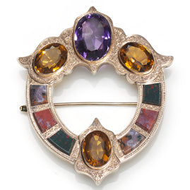 Antique Victorian Gem Set Celtic Tara Brooch