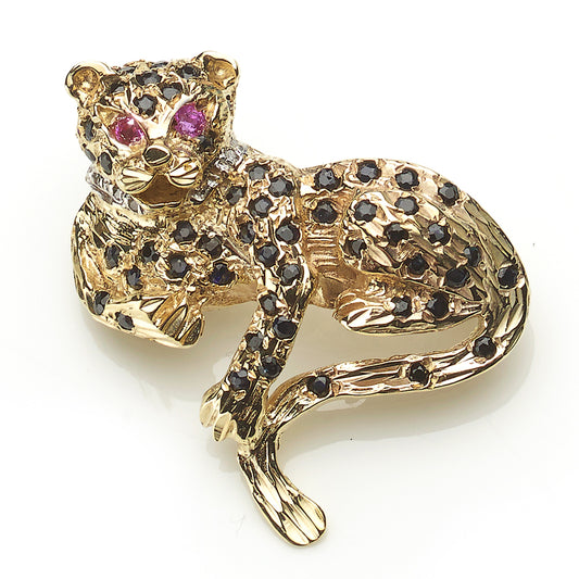 Gem Set Gold Leopard Brooch