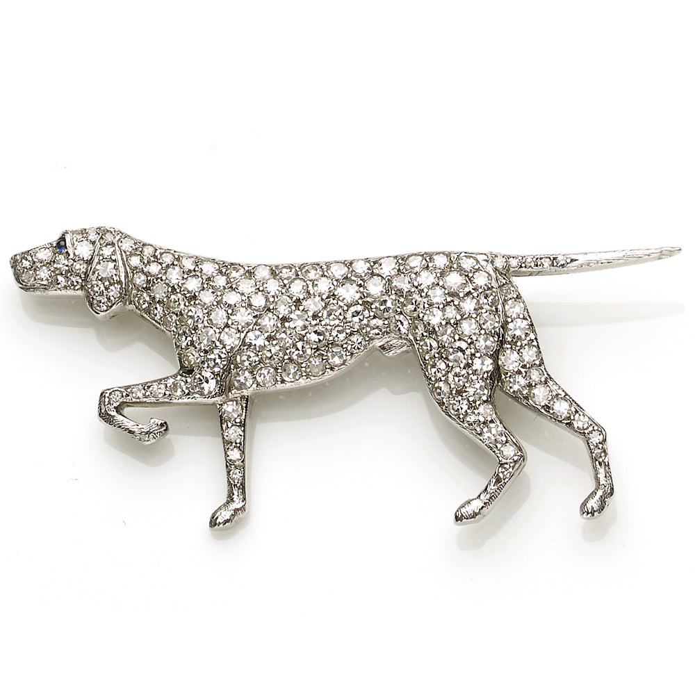 Antique Edwardian Diamond Set Dog Brooch