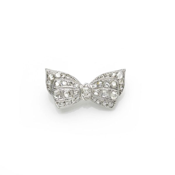 Edwardian Style Diamond Bow Brooch April Birthstone