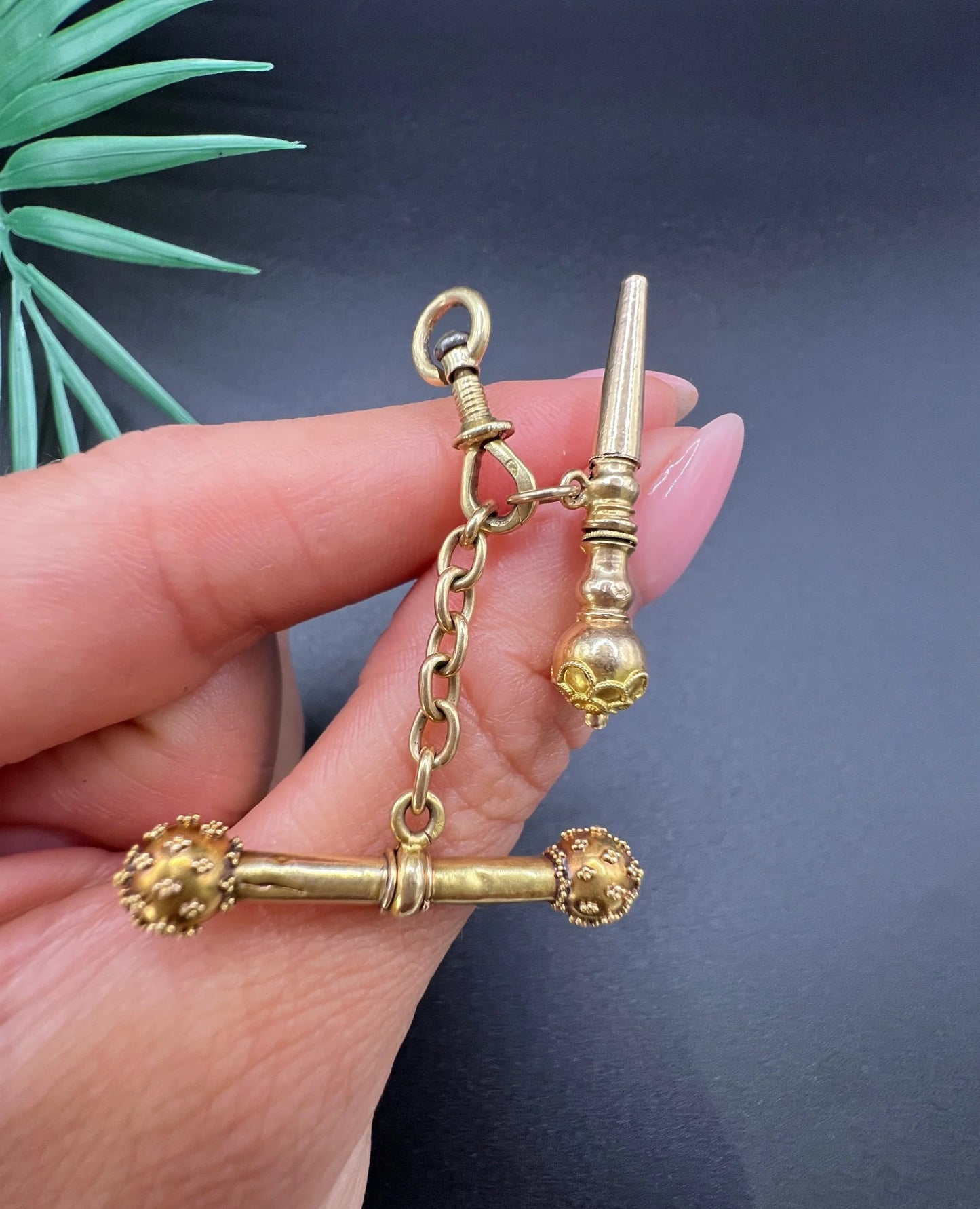 Rare French Antique 18 Carat Gold Pocket Watch Key, T-bar & Swivel Pendant, Circa 1900
