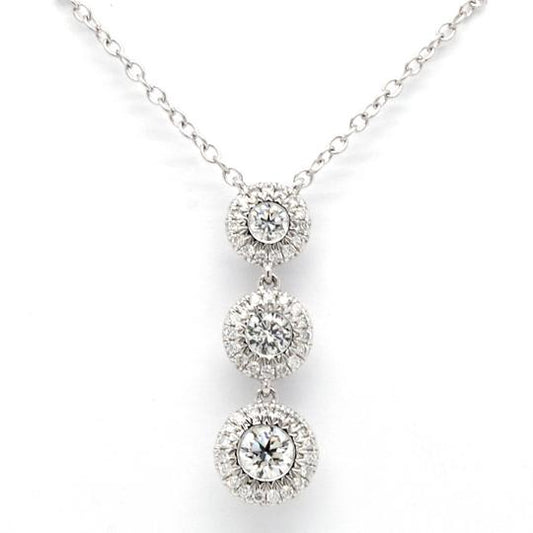 Diamond Trilogy Cluster Pendant Necklace; three brilliant-cut diamonds, collet-set, with a surround of pavé-set diamonds, 0.63ct total, 18ct white gold