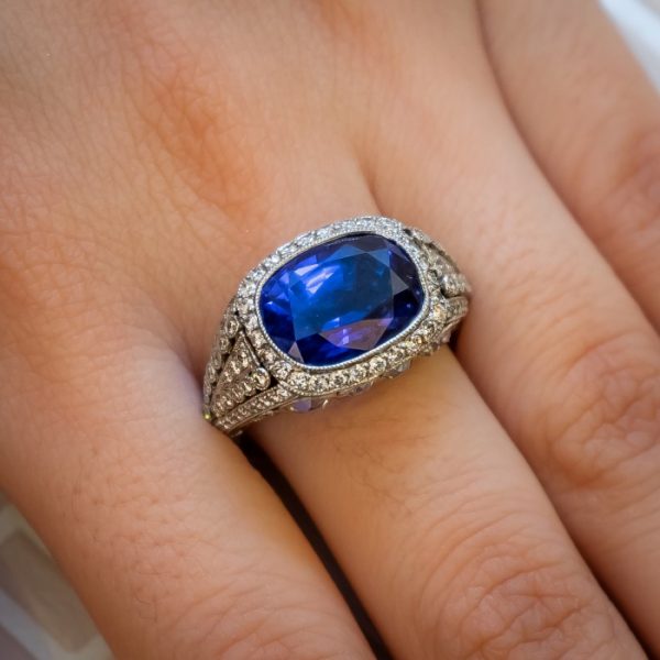 8.64ct Cushion Cut Sapphire and Diamond Ring