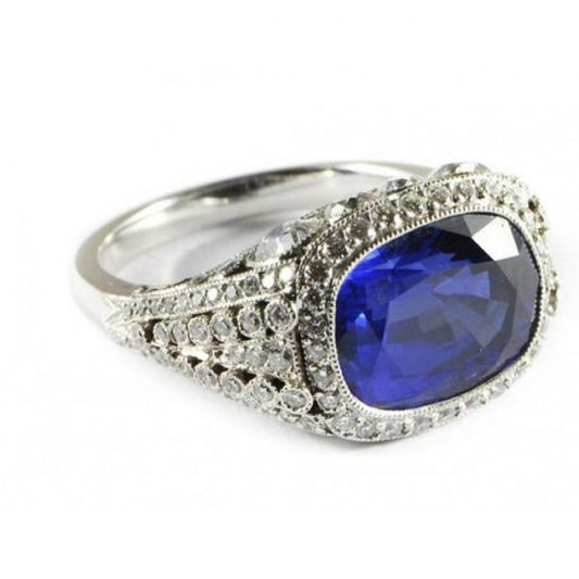 8.64ct Cushion Cut Sapphire and Diamond Ring