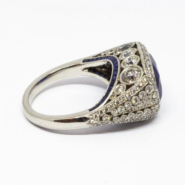 8.64ct Cushion Cut Sapphire and Diamond Ring