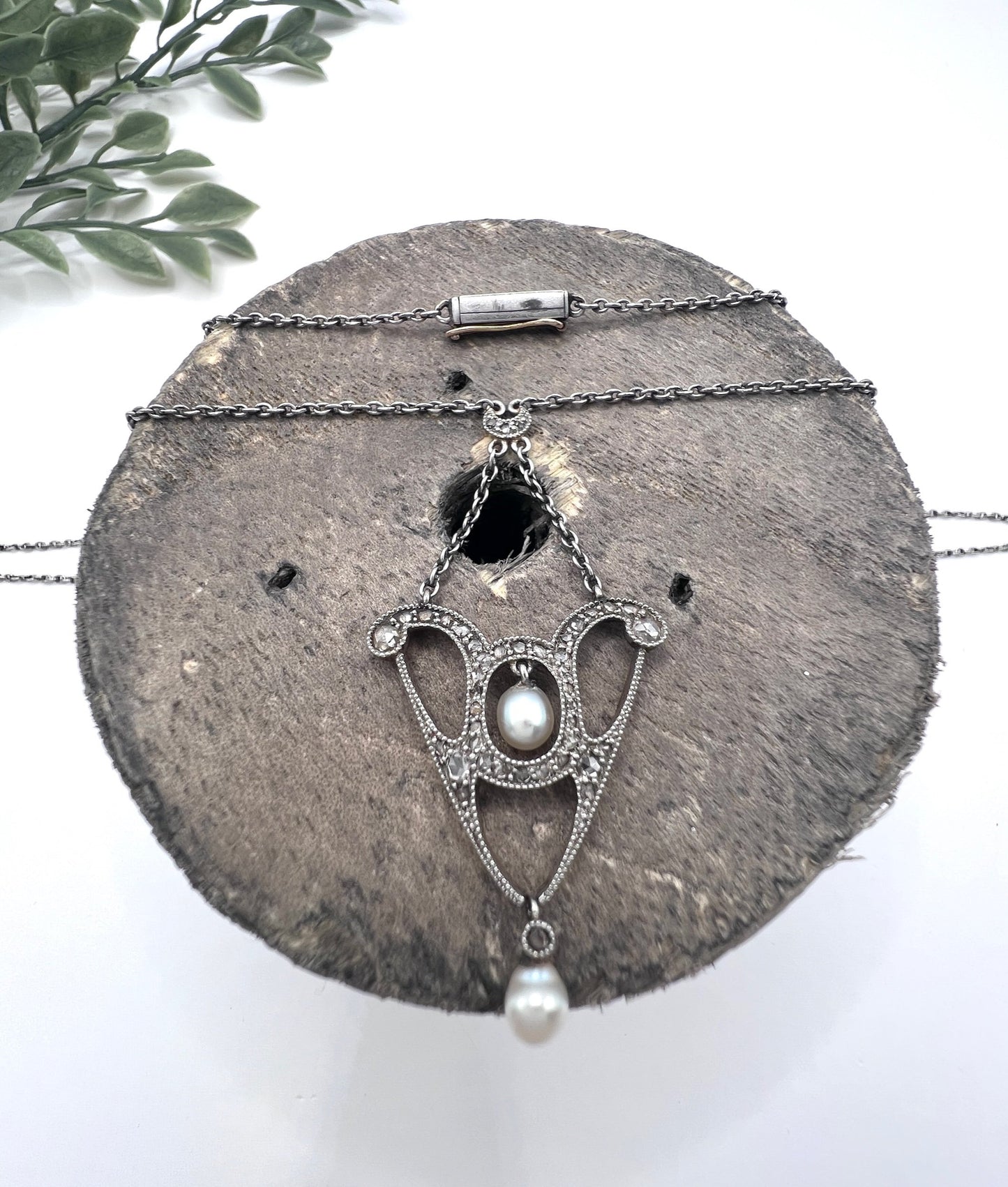 Edwardian Diamond and Pearl Pendant Necklace in Platinum and 18 Carat Gold