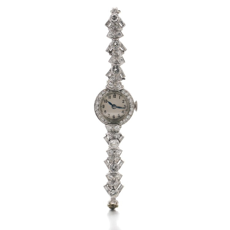 Art Deco Diamond Platinum Cocktail Watch, 3.20 carats