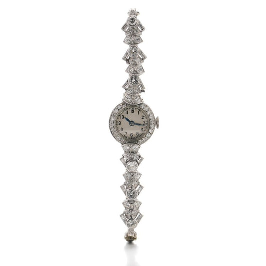 Art Deco Diamond Platinum Cocktail Watch, 3.20 carats