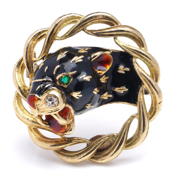 Frascarolo Gold and Enamel Panther Brooch