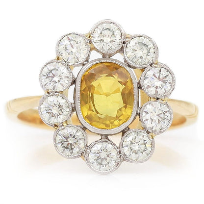 0.97ct Yellow Sapphire and Diamond Floral Cluster Ring