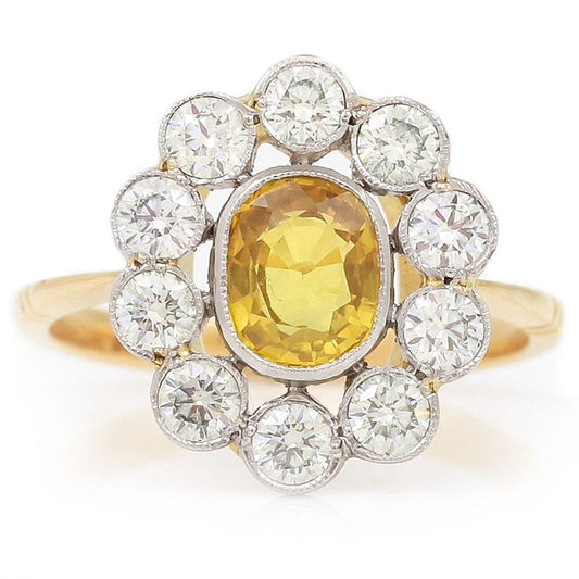 0.97ct Yellow Sapphire and Diamond Floral Cluster Ring