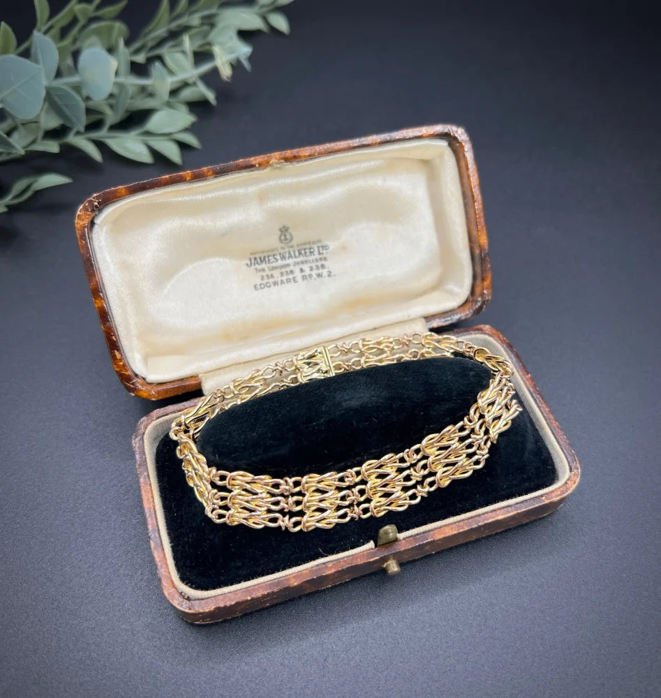 Antique 15ct Yellow Gold Lovers Knot Fancy Link Gate Bracelet