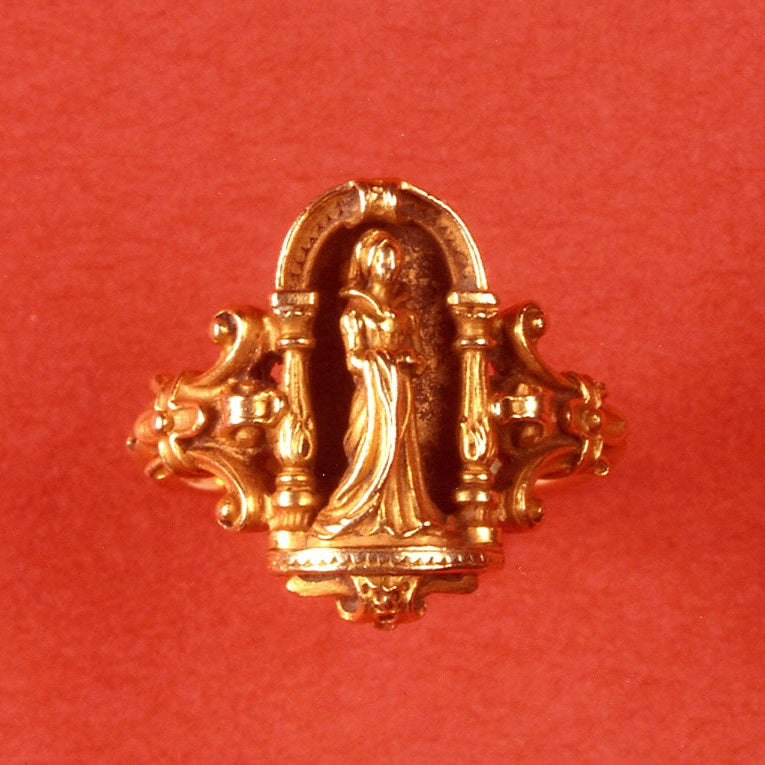 Antique French 18ct Yellow Gold Neo Gothic Style Ring by Wiese