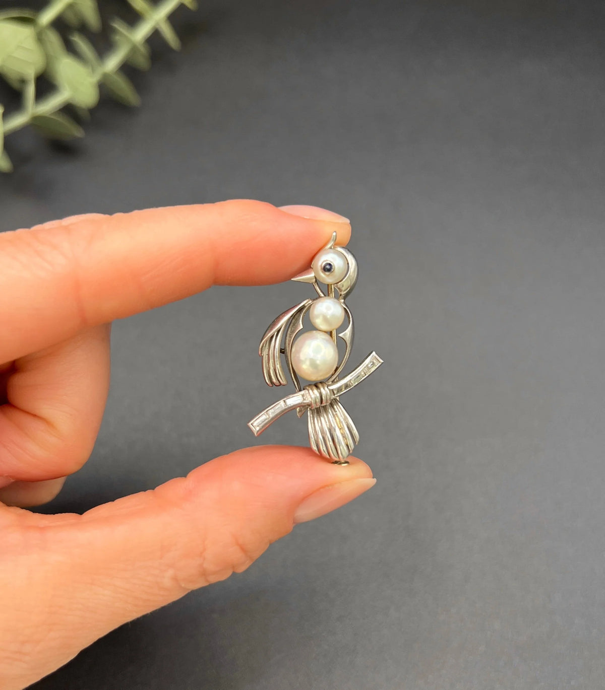 Antique Platinum, 1920s Bird Brooch, Pearls and Natural Diamonds