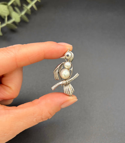 Antique Platinum, 1920s Bird Brooch, Pearls and Natural Diamonds