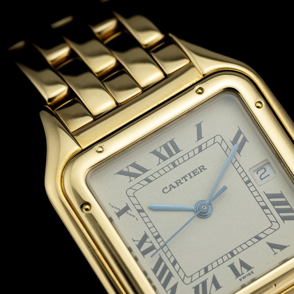 Vintage Cartier Panthere 1060 27mm 18ct Yellow Gold Watch with red suede Cartier pouch and Cartier service papers dated 2005, Circa 1990s