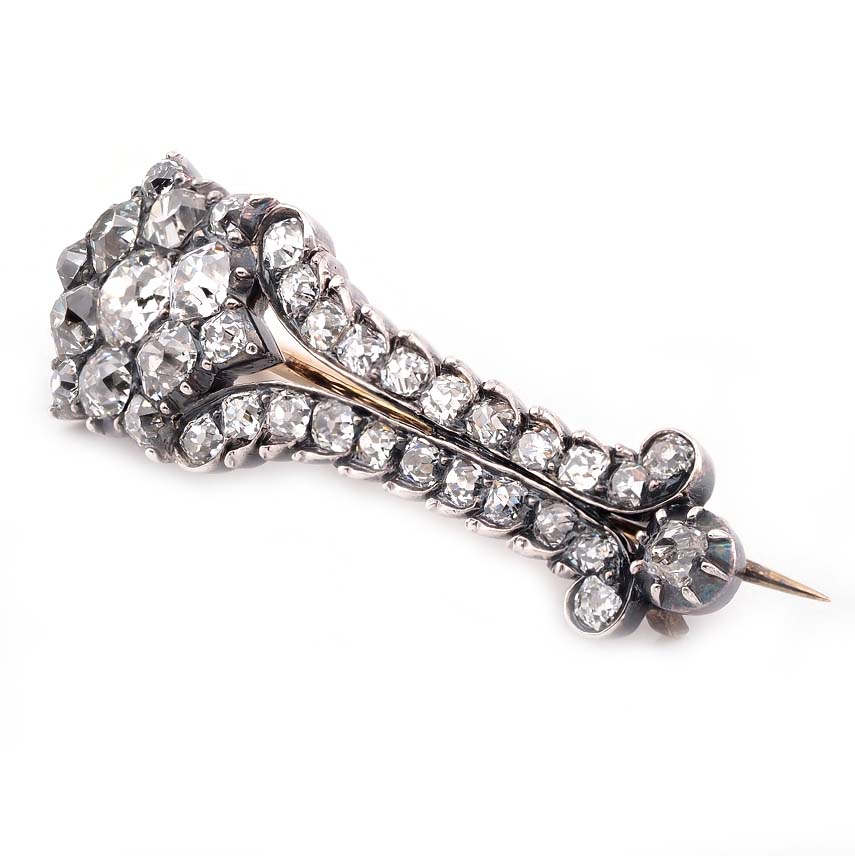 Rare Antique Georgian 1.40ct Old Cut Diamond Cluster Comet Brooch