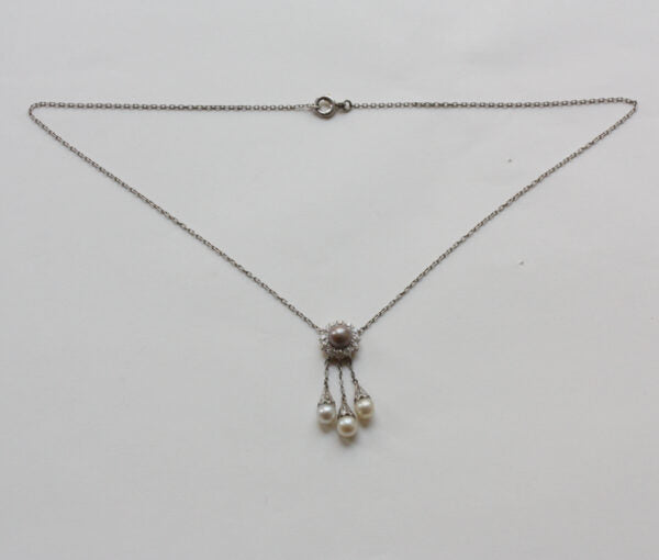 Antique Tiffany and Co Diamond, Pearl and Platinum Cluster Necklace