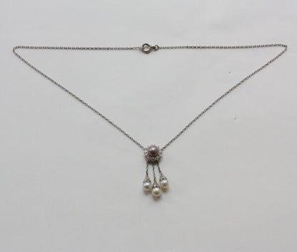 Antique Tiffany and Co Diamond, Pearl and Platinum Cluster Necklace