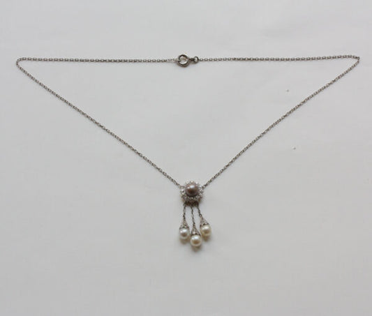 Antique Tiffany and Co Diamond, Pearl and Platinum Cluster Necklace