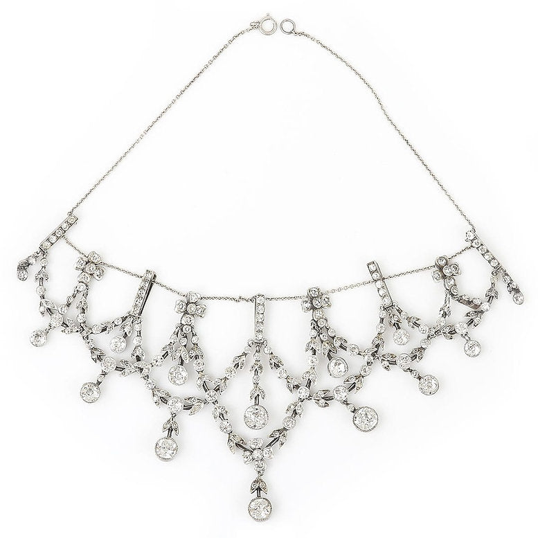 Antique Edwardian Silver and Paste Rhinestone Festoon Necklace