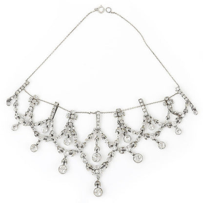 Antique Edwardian Silver and Paste Rhinestone Festoon Necklace
