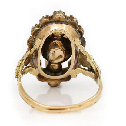 Antique Georgian Yellow Topaz and Emerald Navette Cluster Ring in 18ct Yellow Gold, Circa 1815