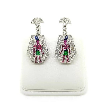 Egyptian Design Multi Gemstone Drop Earrings