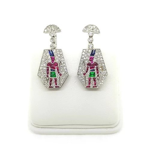 Egyptian Design Multi Gemstone Drop Earrings