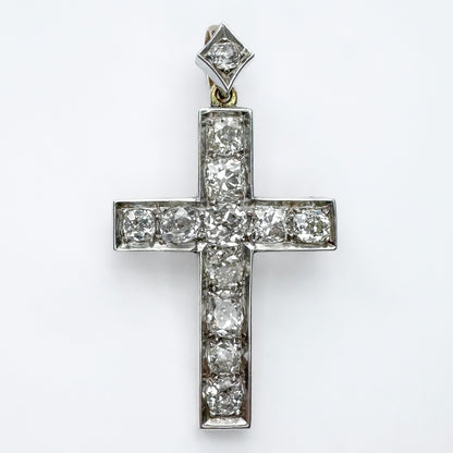Victorian Antique 5ct Old Cut Diamond Cross Pendant